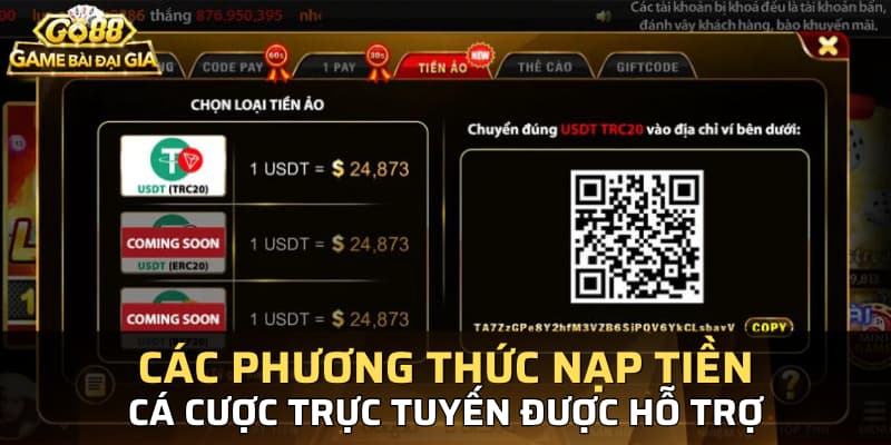 Các phương thức nạp tiền cá cược trực tuyến được hỗ trợ